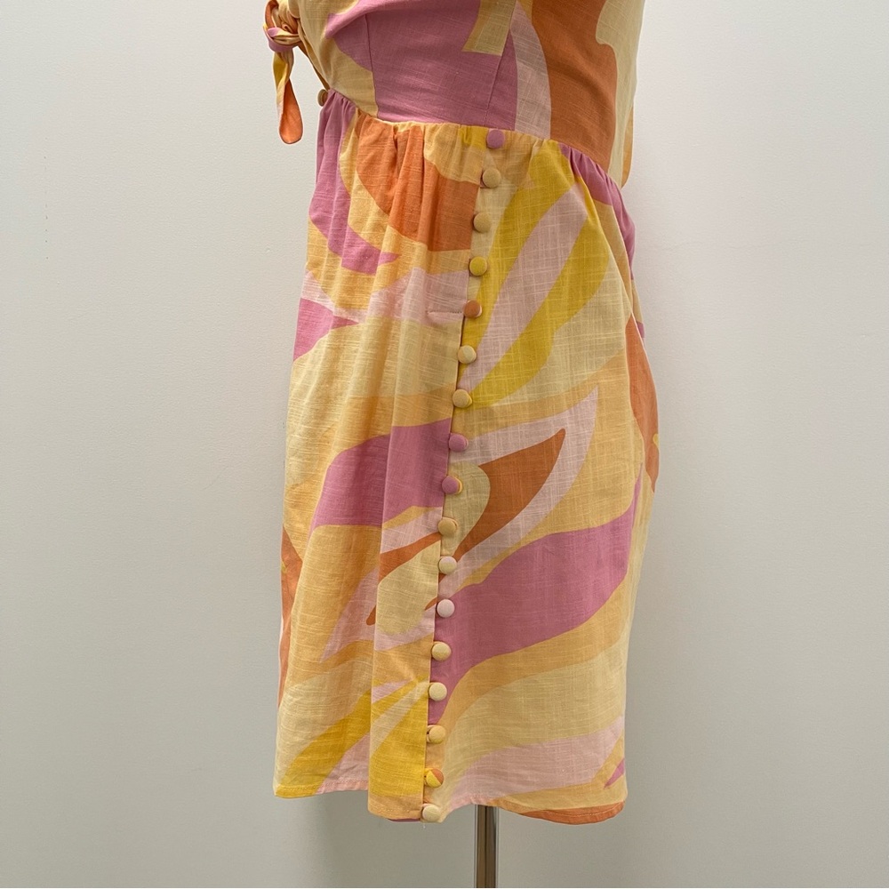Sabo Alya Babydoll Pink Yellow Long Puff Sleeve Mini Dress Size X-Small - Picture 8 of 16